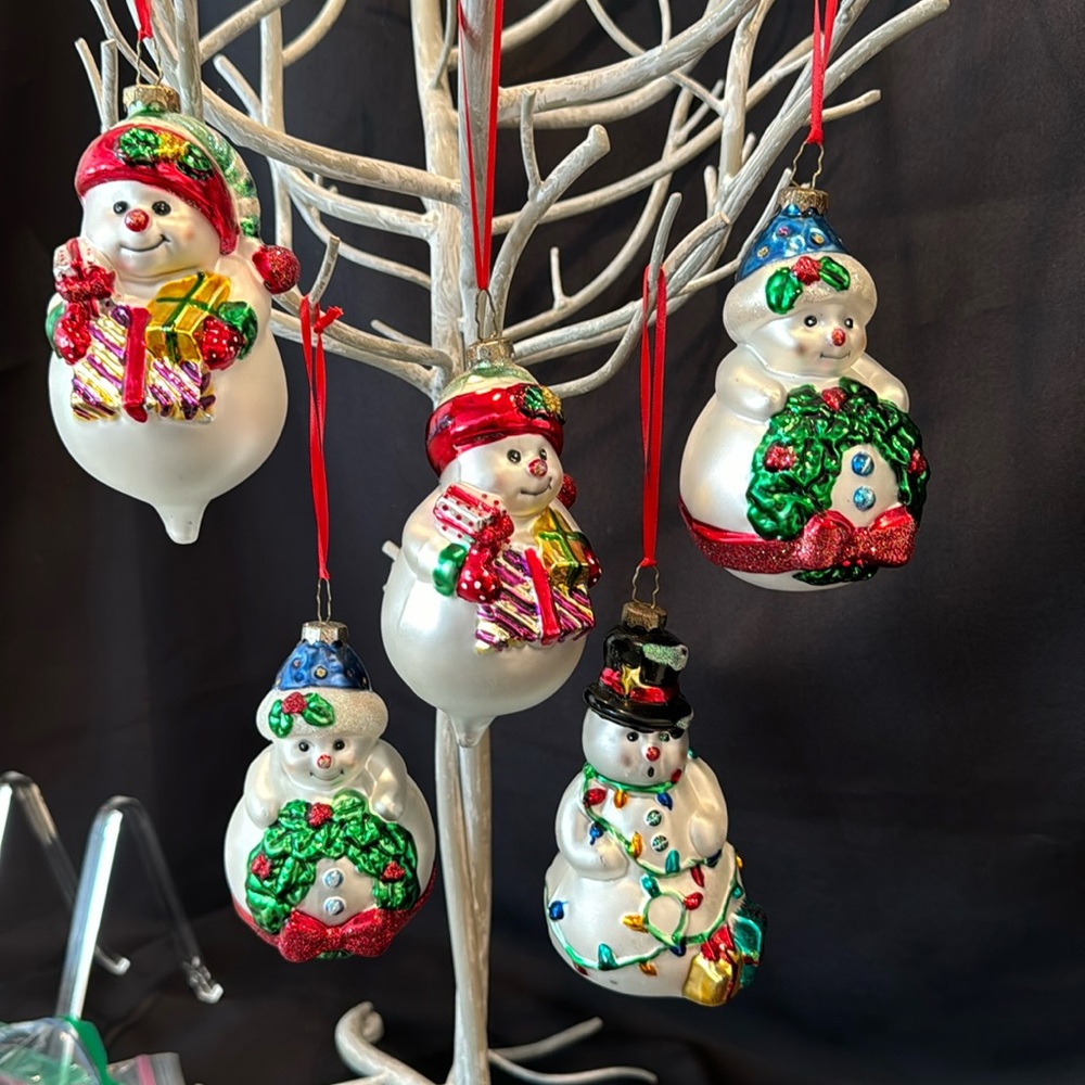 Set Of 5 Vintage Cute Glass Snowmen
Christmas Tree Ornaments